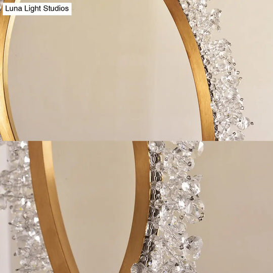 Modern Gold Loop Crystal Beaded Pendant Chandelier - Led Hanging Lamp Kit With Multiple Size Options