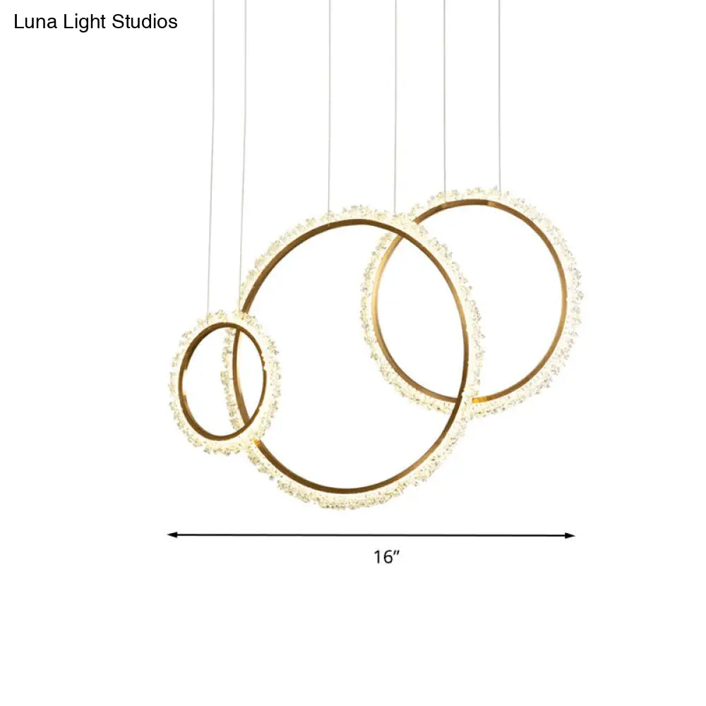 Modern Gold Loop Crystal Beaded Pendant Chandelier - Led Hanging Lamp Kit With Multiple Size Options