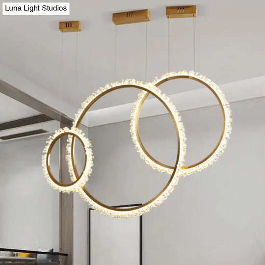 Modern Gold Loop Crystal Beaded Pendant Chandelier - Led Hanging Lamp Kit With Multiple Size Options