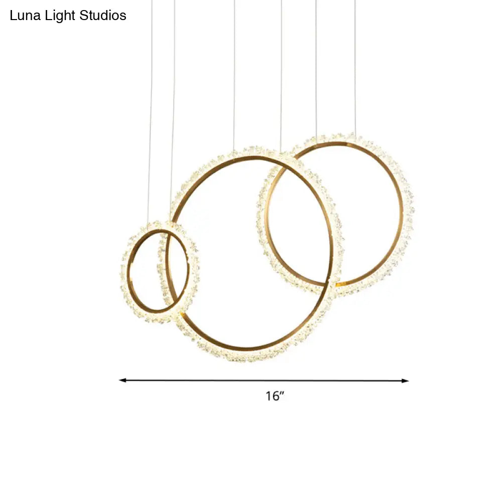 Modern Gold Loop Crystal Pendant Chandelier Led Hanging Lamp Kit With Three Width Options - Warm