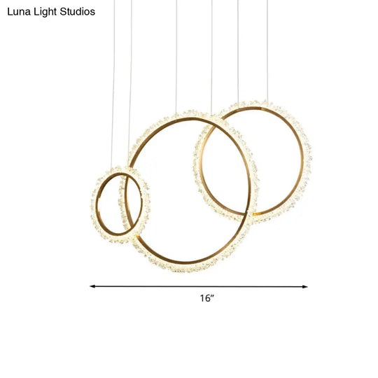 Modern Gold Loop Crystal Pendant Chandelier Led Hanging Lamp Kit With Three Width Options - Warm