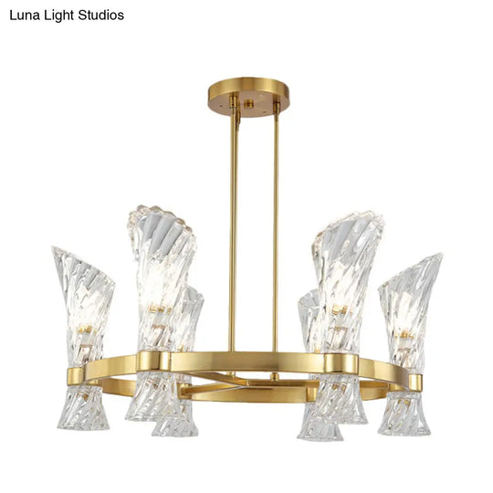 Modern Gold Metal 6-Light Semi Flush Ceiling Light With Crystal Twisted Shade