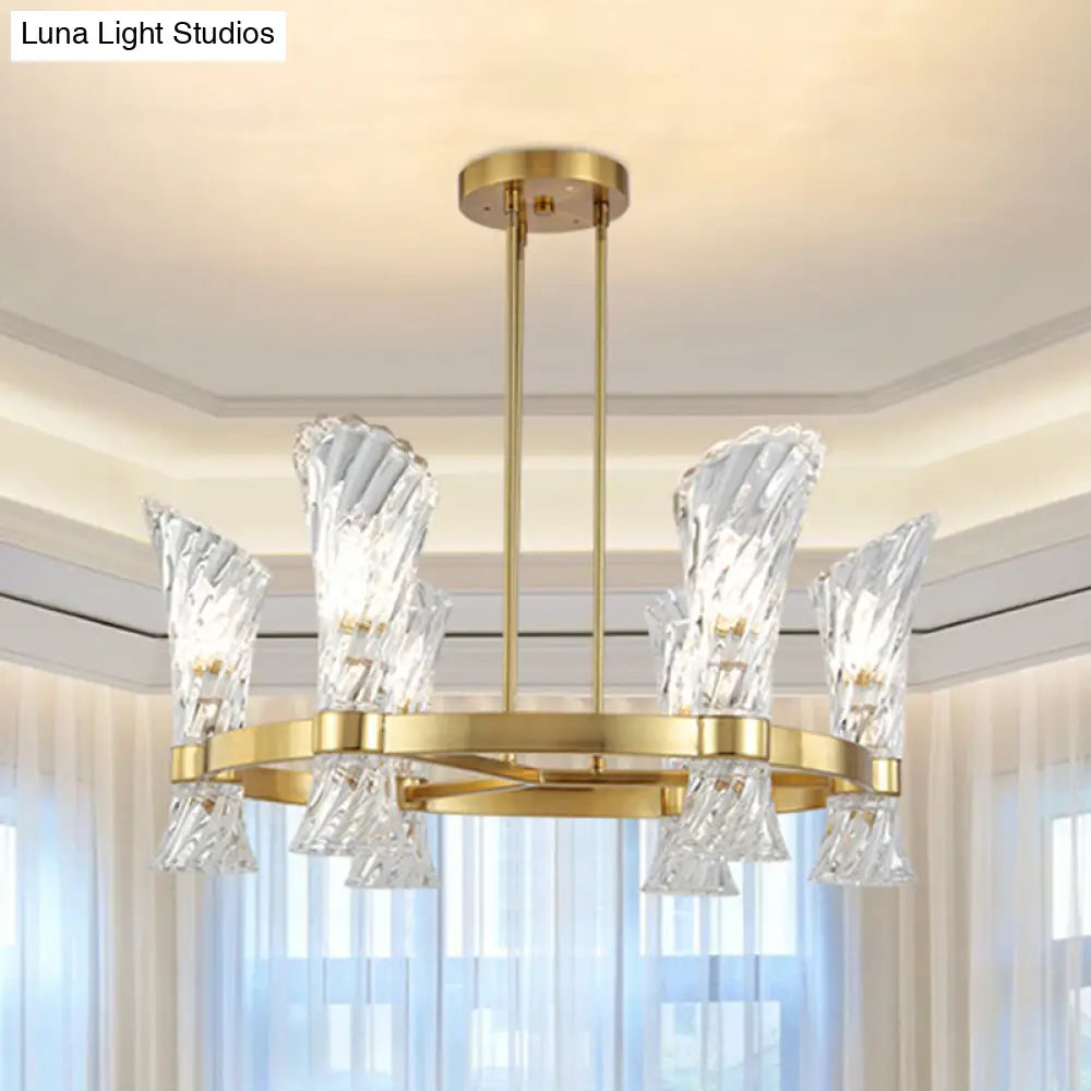 Modern Gold Metal 6-Light Semi Flush Ceiling Light With Crystal Twisted Shade