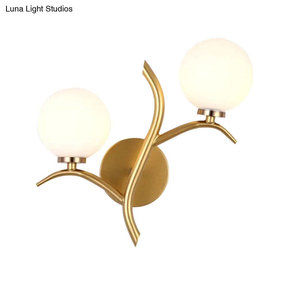 Modern Gold Metal Branch Wall Sconce With 2 Bulbs - Ideal For Living Room Lighting