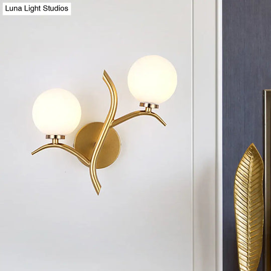 Modern Gold Metal Branch Wall Sconce With 2 Bulbs - Ideal For Living Room Lighting