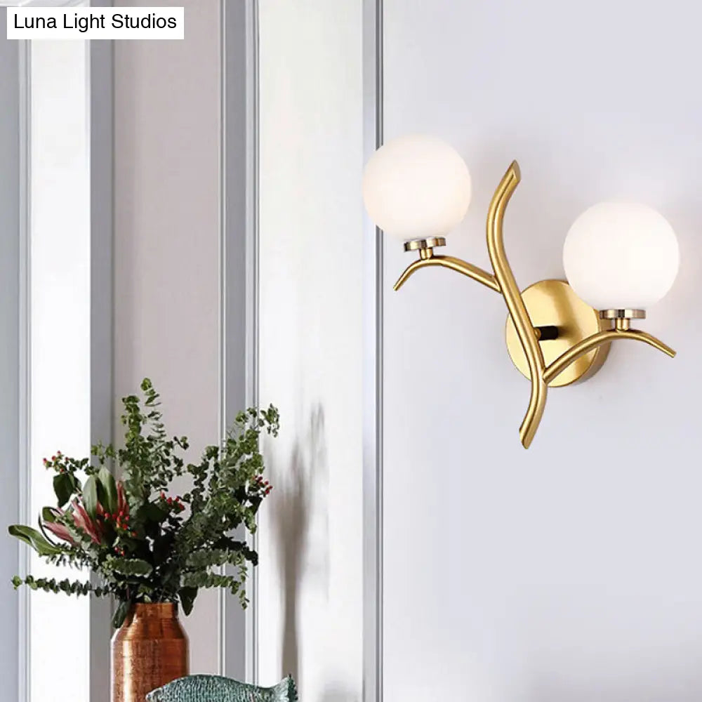 Modern Gold Metal Branch Wall Sconce With 2 Bulbs - Ideal For Living Room Lighting