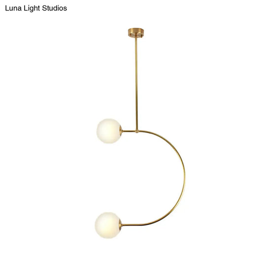 Gold Metal C Pendant Light With Milk Glass Shade - Modern 2-Light Hanging Lamp