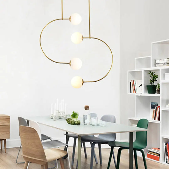 Modern Gold Metal C Pendant Light With Milk Glass Shade - 2-Light Suspended Lamp