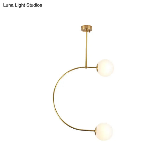 Gold Metal C Pendant Light With Milk Glass Shade - Modern 2-Light Hanging Lamp