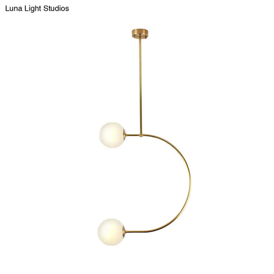 Modern Gold Metal C Pendant Light With Milk Glass Shade - 2-Light Suspended Lamp