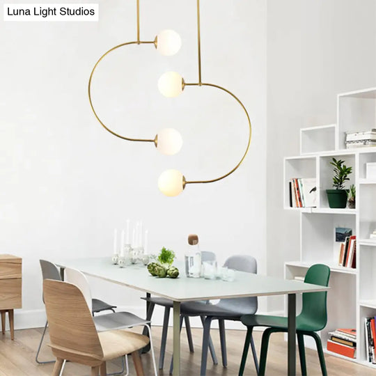 Gold Metal C Pendant Light With Milk Glass Shade - Modern 2-Light Hanging Lamp