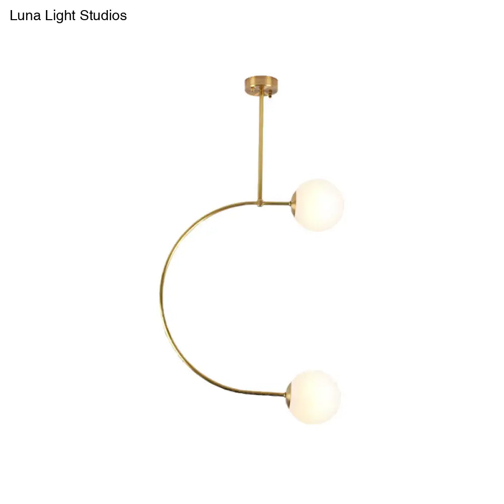 Modern Gold Metal C Pendant Light With Milk Glass Shade - 2-Light Suspended Lamp