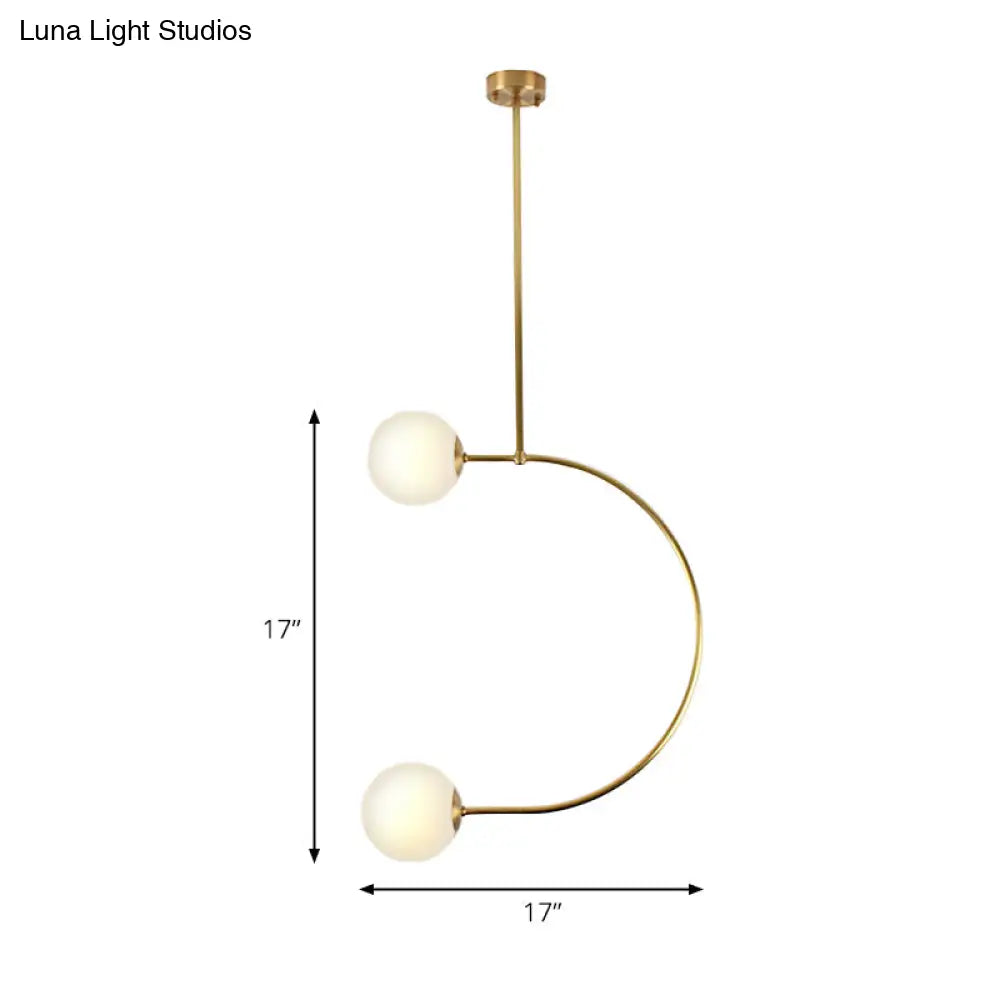 Modern Gold Metal C Pendant Light With Milk Glass Shade - 2-Light Suspended Lamp