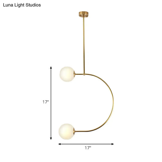 Modern Gold Metal C Pendant Light With Milk Glass Shade - 2-Light Suspended Lamp