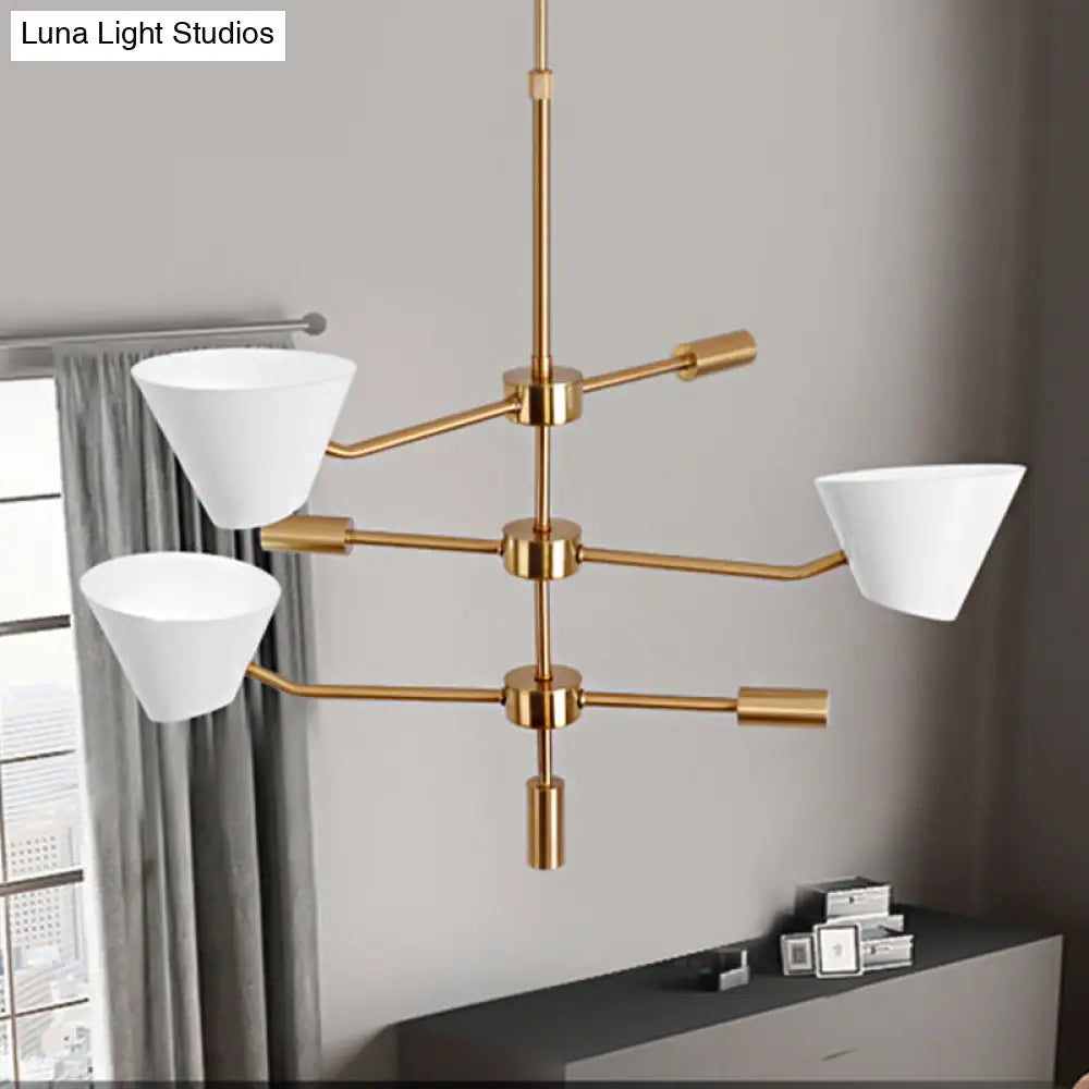 Modern Gold Metal Chandelier With 3 Lights & Clear Glass Cone Shades