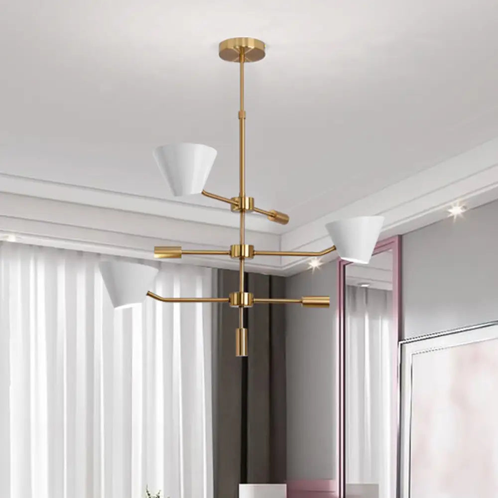 Modern Gold Metal Chandelier With 3 Lights & Clear Glass Cone Shades