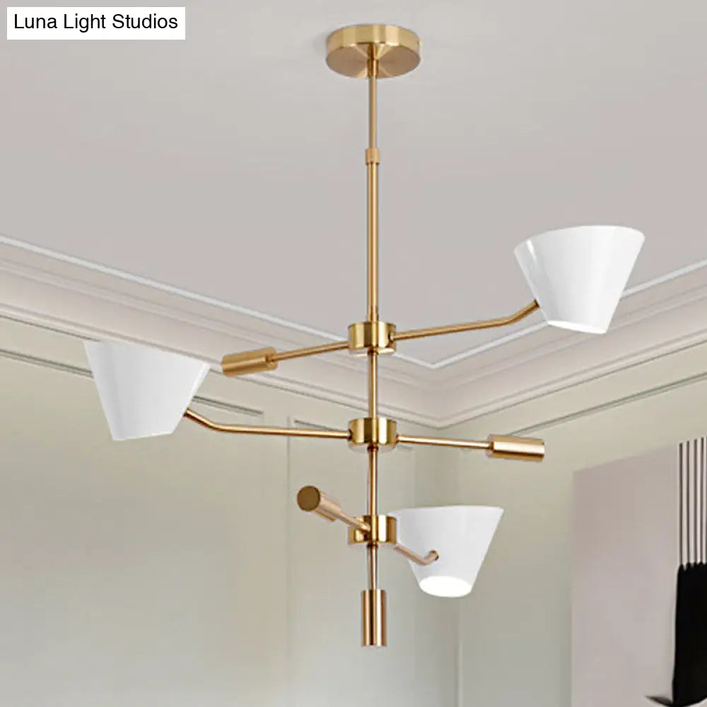 Modern Gold Metal Chandelier With 3 Lights & Clear Glass Cone Shades