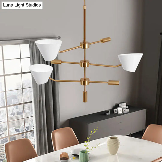 Modern Gold Metal Chandelier With 3 Lights & Clear Glass Cone Shades