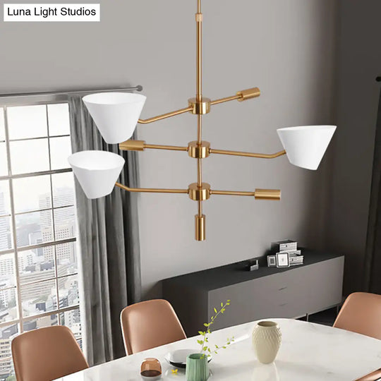 Modern 3-Light Gold Chandelier With Clear Glass Cone Shades