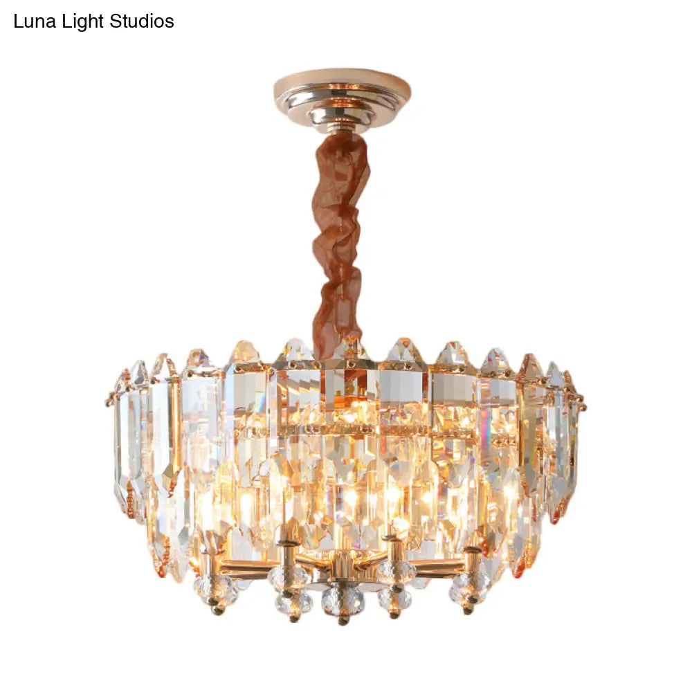 Modern Gold Metal Chandelier With Clear Beveled Crystal Blocks - 8 Bulbs Suspension Pendant