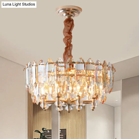 Modern Gold Chandelier With Clear Beveled Crystal Blocks And 8 Bulbs