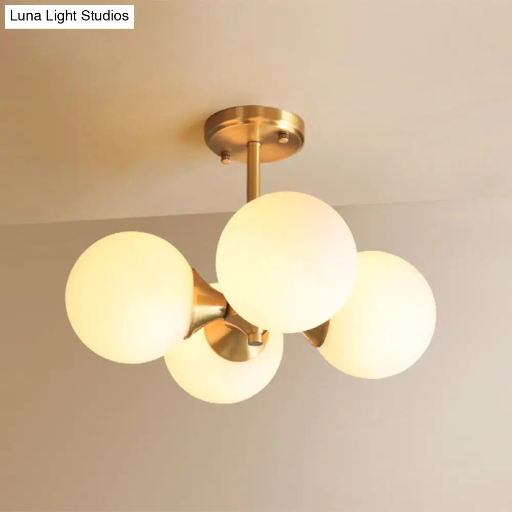 Modern Gold Metal Chandelier With Opal Glass Shade - 4-Light Ceiling Fixture For Bedroom