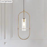 Modern Gold Metal Cylinder Hanging Light Fixture - 1 Ceiling Pendant For Living Room