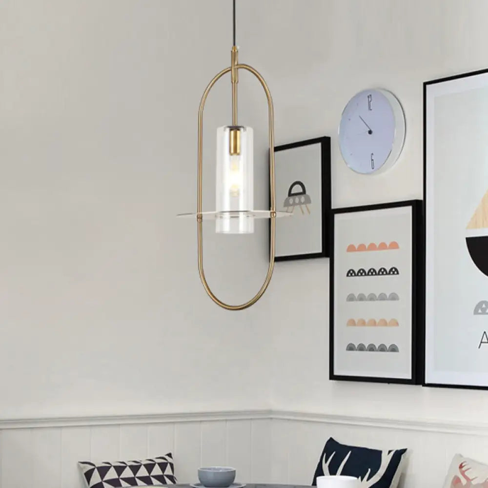 Modern Gold Metal Cylinder Hanging Light Fixture - 1 Ceiling Pendant For Living Room