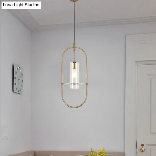 Modern Gold Metal Cylinder Hanging Light Fixture - 1 Ceiling Pendant For Living Room