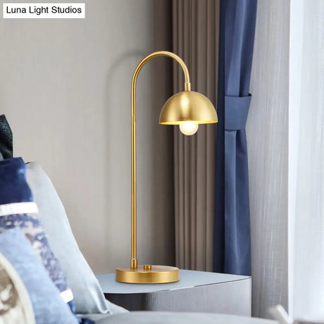 Modern Gold Metal Dome Nightstand Lamp For Bedroom - 1-Head Table Light