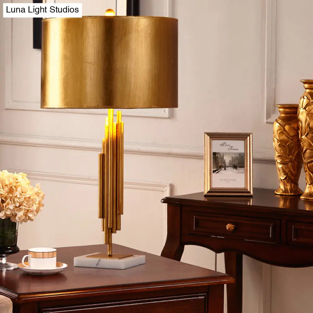 Modern Gold Metal Drum Night Table Lamp - Stylish 1 Head Nightstand Lighting For Living Room