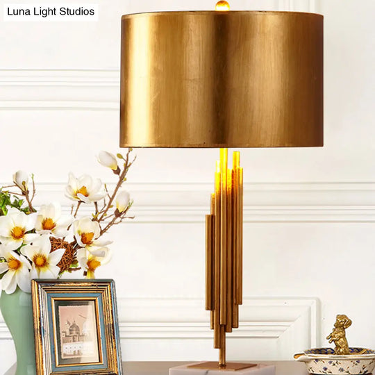 Modern Gold Metal Drum Night Table Lamp - Stylish 1 Head Nightstand Lighting For Living Room