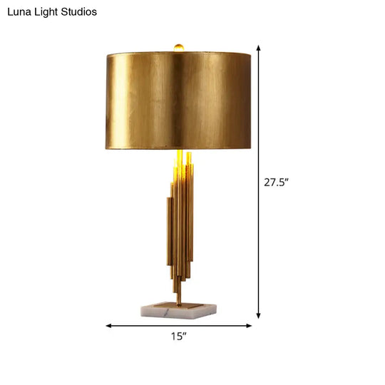 Modern Gold Metal Drum Night Table Lamp - Stylish 1 Head Nightstand Lighting For Living Room