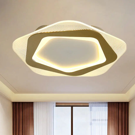 Modern Gold Metal Flush Mount Ceiling Light: Hexagon/Pentagon Shape Led 18’/21.5’ Width -