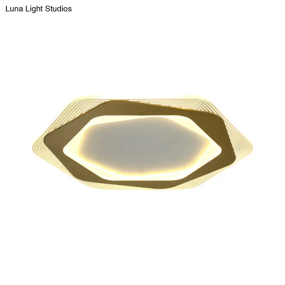 Modern Gold Metal Flush Mount Ceiling Light: Hexagon/Pentagon Shape Led 18’/21.5’ Width -