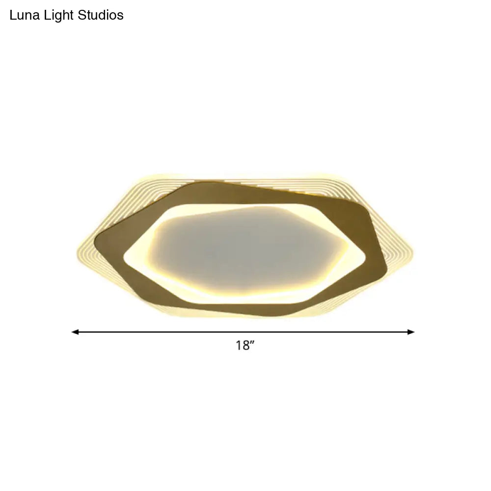 Modern Gold Metal Flush Mount Ceiling Light: Hexagon/Pentagon Shape Led 18’/21.5’ Width -