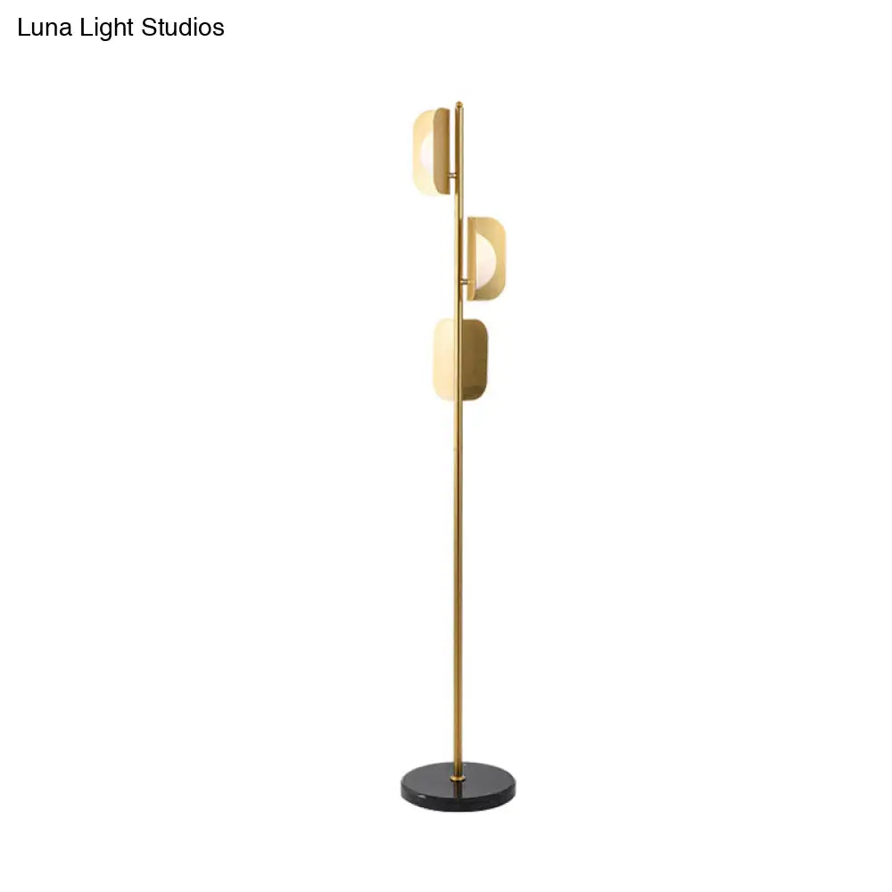 Modern Gold Metal Geometric Reading Floor Lamp - Sleek 3-Bulb Standing Light For Living Room