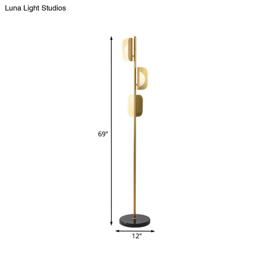 Modern Gold Metal Geometric Reading Floor Lamp - Sleek 3-Bulb Standing Light For Living Room