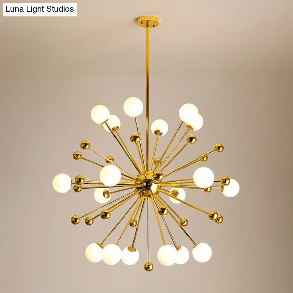 Modern Gold Metal Hanging Chandelier With Glass Shade Elegant Ceiling Light For Living Room