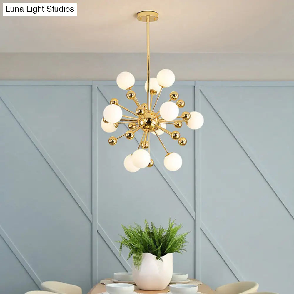 Modern Gold Metal Hanging Chandelier With Glass Shade Elegant Ceiling Light For Living Room