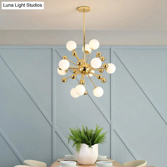 Modern Gold Metal Hanging Chandelier With Glass Shade Elegant Ceiling Light For Living Room