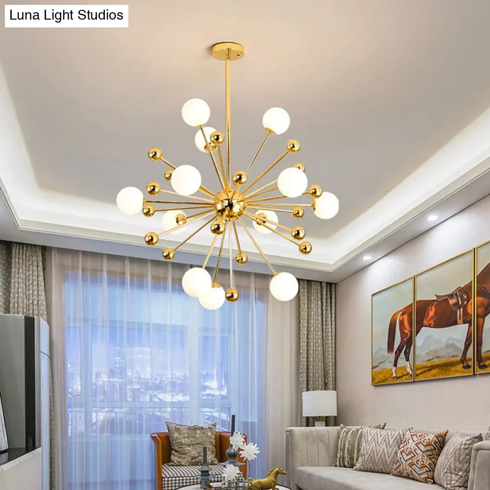 Modern Gold Metal Hanging Chandelier With Glass Shade Elegant Ceiling Light For Living Room