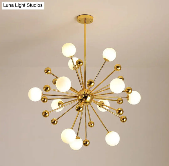 Modern Gold Metal Hanging Chandelier With Glass Shade Elegant Ceiling Light For Living Room