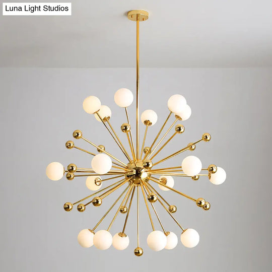 Modern Gold Metal Hanging Chandelier With Glass Shade Elegant Ceiling Light For Living Room