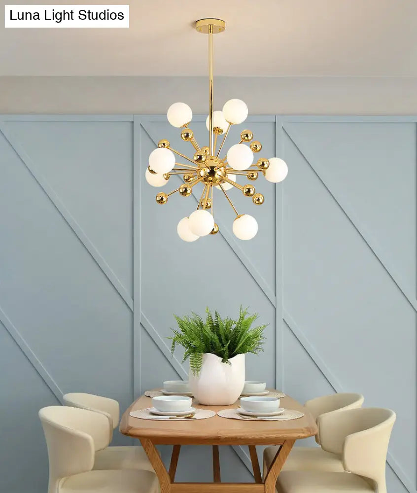 Modern Gold Metal Hanging Chandelier With Glass Shade Elegant Ceiling Light For Living Room