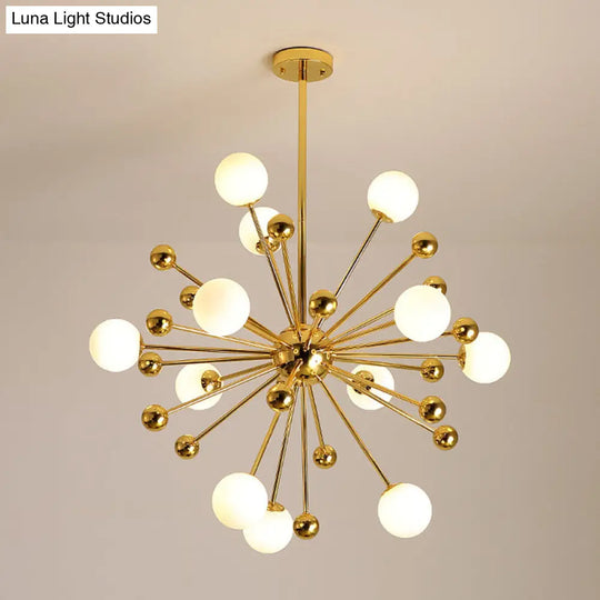 Modern Gold Metal Hanging Chandelier With Glass Shade Elegant Ceiling Light For Living Room