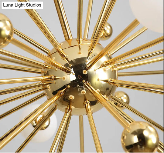 Modern Gold Metal Hanging Chandelier With Glass Shade Elegant Ceiling Light For Living Room