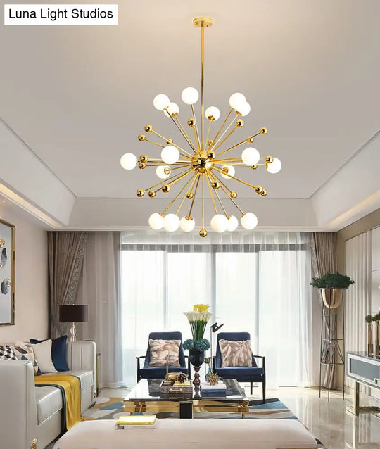 Modern Gold Metal Hanging Chandelier With Glass Shade Elegant Ceiling Light For Living Room