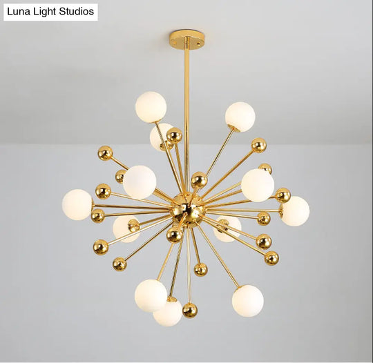 Modern Gold Metal Hanging Chandelier With Glass Shade Elegant Ceiling Light For Living Room