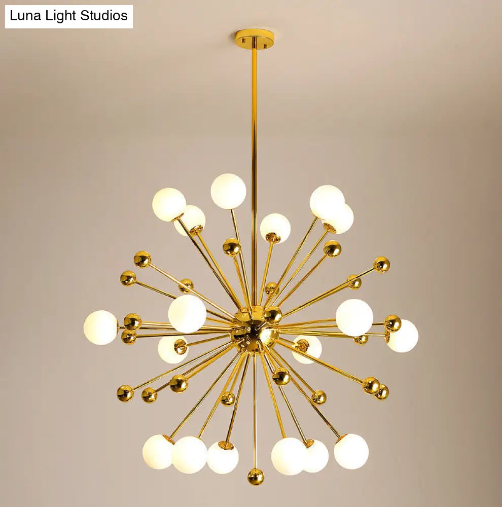 Modern Gold Metal Hanging Chandelier With Glass Shade Elegant Ceiling Light For Living Room